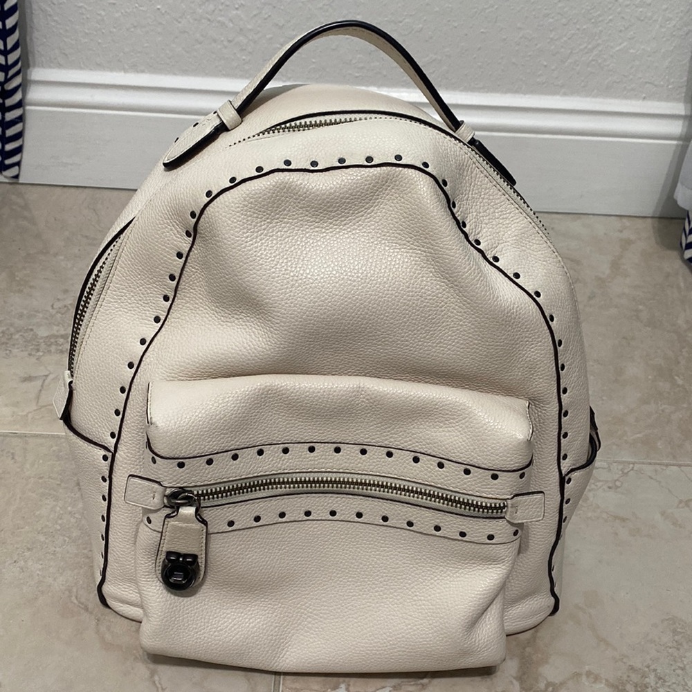 Coach White grained leather Backpack with grommet detail